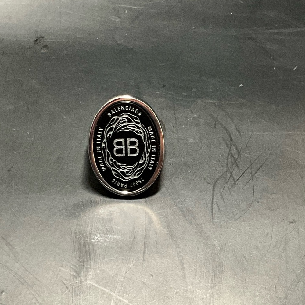 Balenciaga Chevaliere Signet Black and Silver Ring